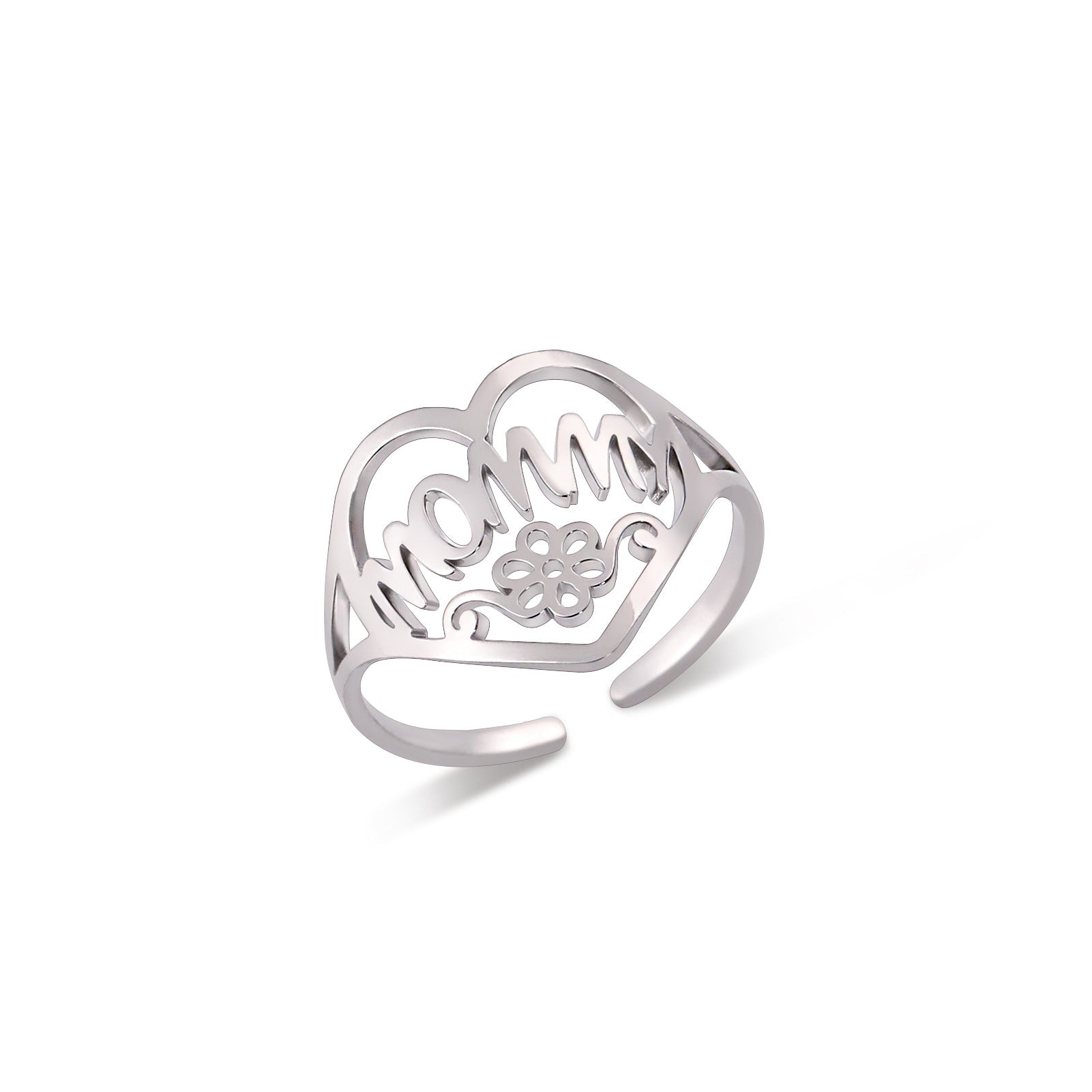Wholesale Mother's Day Stainless Steel Love MOMMY Open Heart Rings